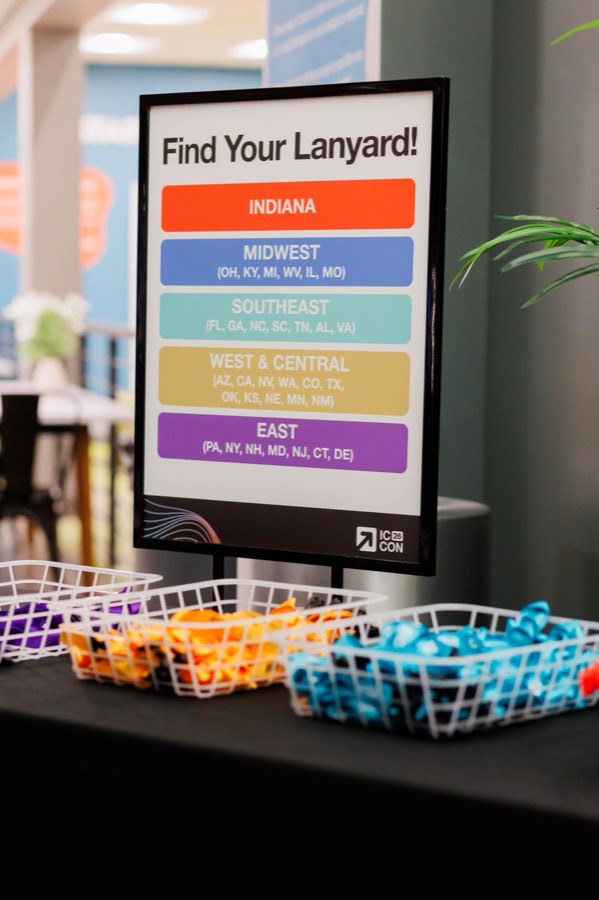 Find Your Lanyard sign with regional lanyards in baskets